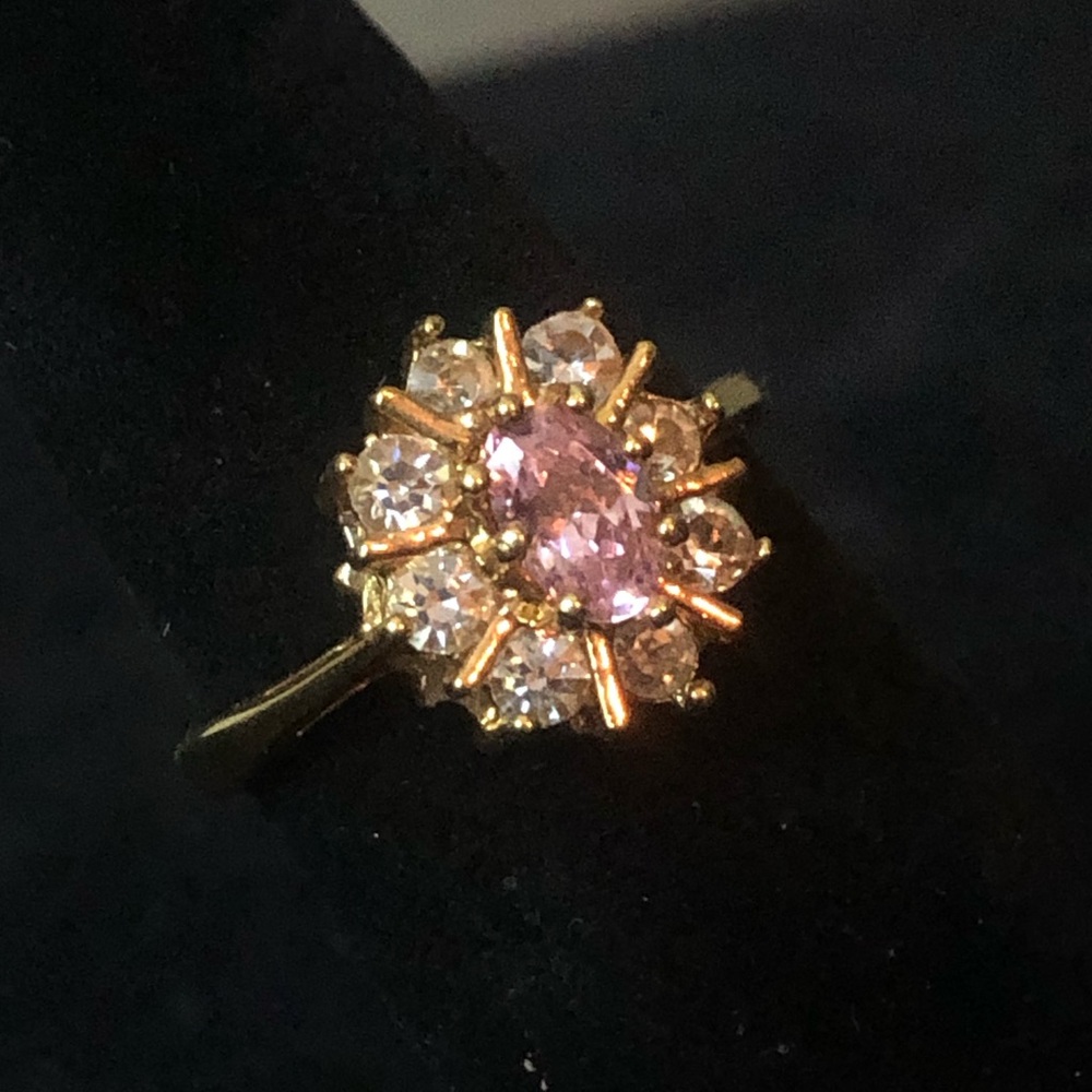 Golden Starburst Ring w/ Pink & Clear Gemstones